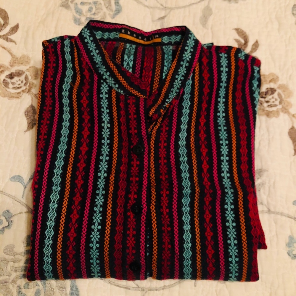 🌿 Pakistani Khaadi Embroidered Linen Long KURTI